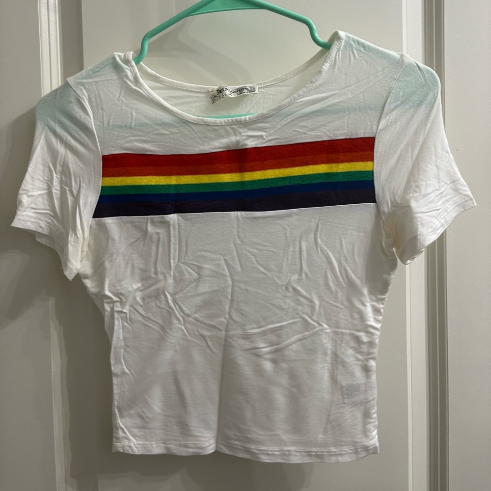 Rainbow Stripe White T-Shirt